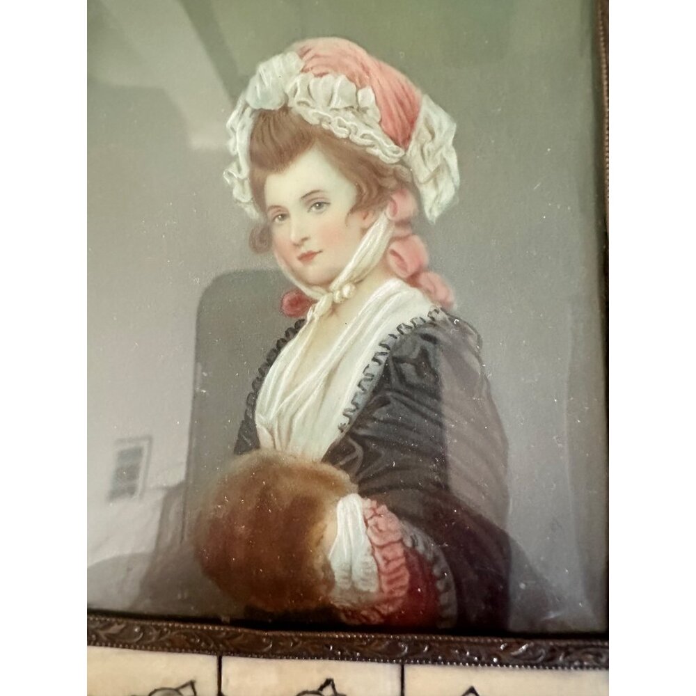 Antique 1800s hand painted Mary Robinson portrait porcelain in ivory frame - Picture 3 of 10